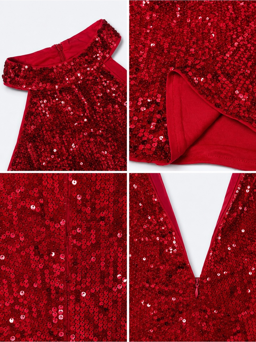 Red Sequin Halter Mini Dress - Picture 7 of 8